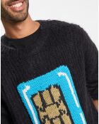 Sim Card Pullover mit Rundhalsausschnitt Schwarzer Pullover aus Wolle und Mohair