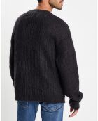 Sim Card Pullover mit Rundhalsausschnitt Schwarzer Pullover aus Wolle und Mohair
