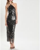 Zwart/zilveren lange jurk met pailletten Blanca