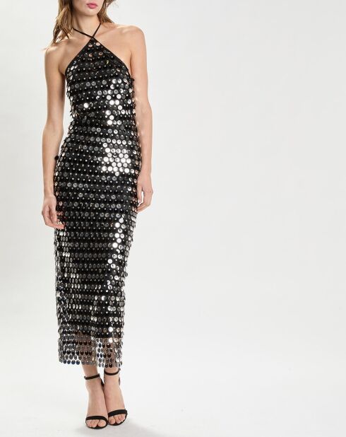 Zwart/zilveren lange jurk met pailletten Blanca