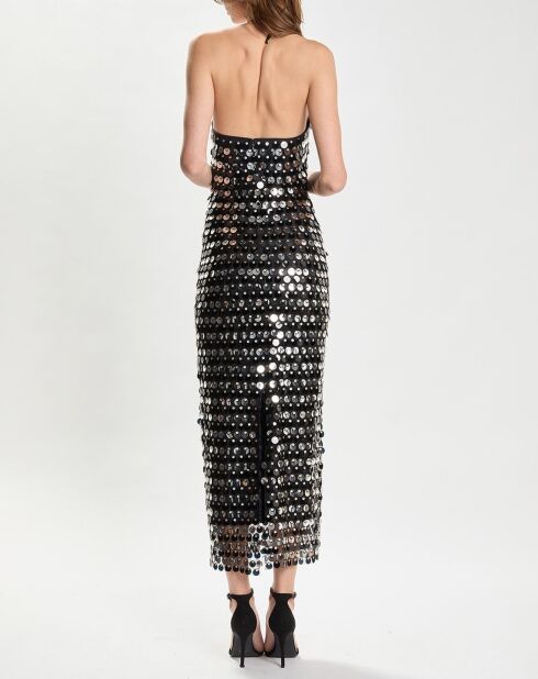Zwart/zilveren lange jurk met pailletten Blanca