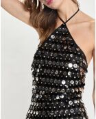 Zwart/zilveren lange jurk met pailletten Blanca