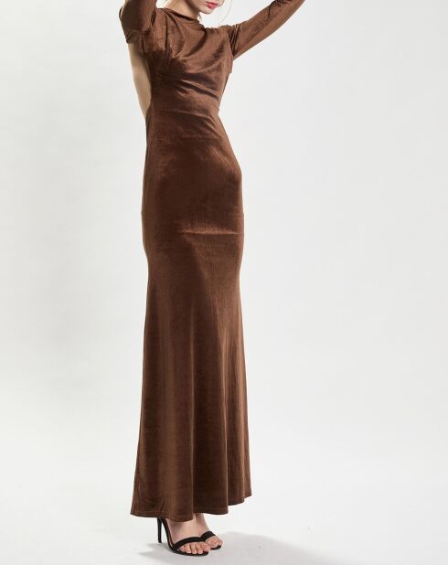 Emmanuelle bruine fluwelen lange jurk