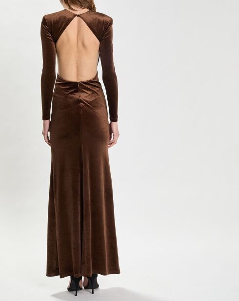 Emmanuelle bruine fluwelen lange jurk