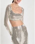 Top Sirena con strass plateado