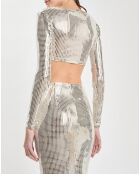 Top Sirena con strass plateado