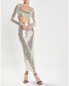 Top Sirena con strass plateado