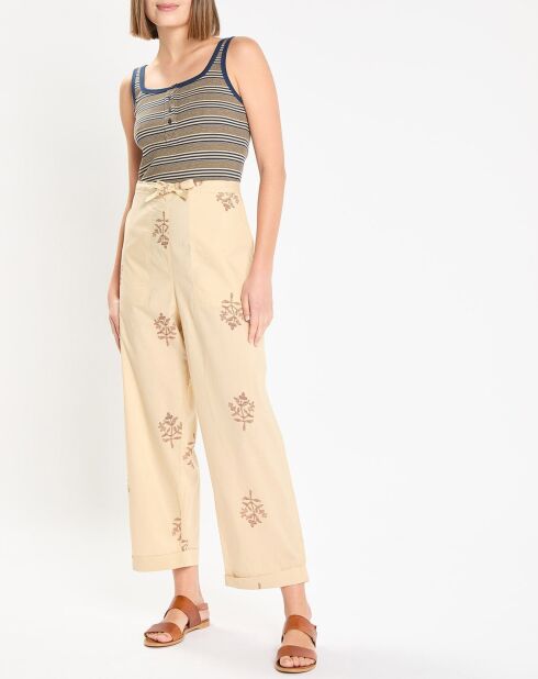 Beige broek met print van Titouan