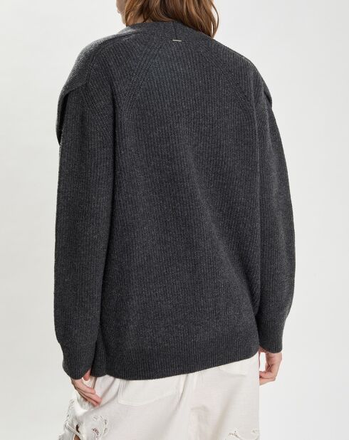 Dunkelgrauer mehrlagiger Cardigan aus 100% Wolle