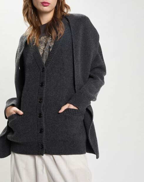 Dunkelgrauer mehrlagiger Cardigan aus 100% Wolle