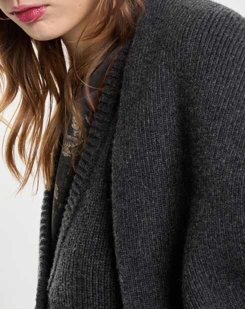 Dunkelgrauer mehrlagiger Cardigan aus 100% Wolle
