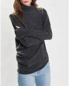 Donkergrijze, gedrapeerde gebreide trui van 100% wol