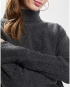 Donkergrijze, gedrapeerde gebreide trui van 100% wol