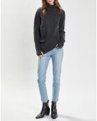 Donkergrijze, gedrapeerde gebreide trui van 100% wol