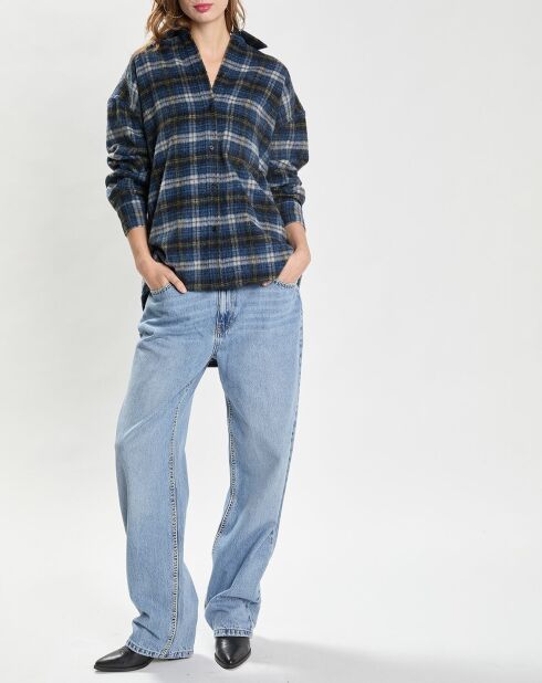 Marineblauw overhemd van flanellen wolmix