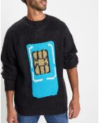 Sim Card Pullover mit Rundhalsausschnitt Schwarzer Pullover aus Wolle und Mohair