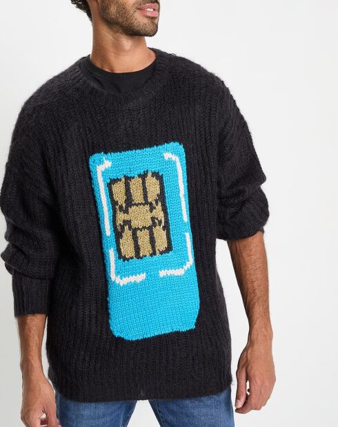 Pull en Laine & Mohair mélangés Sim Card Crewneck Jumper noir