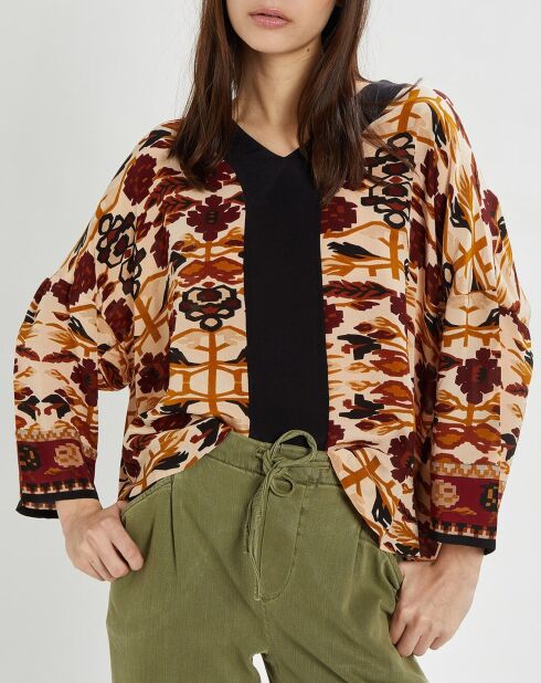 Túnica estampada Montana en color crudo/rojo