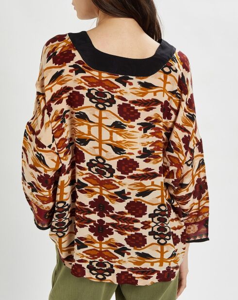 Túnica estampada Montana en color crudo/rojo