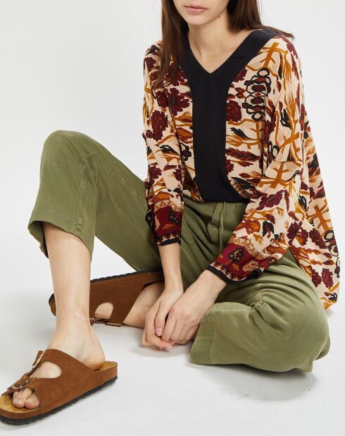 Túnica estampada Montana en color crudo/rojo