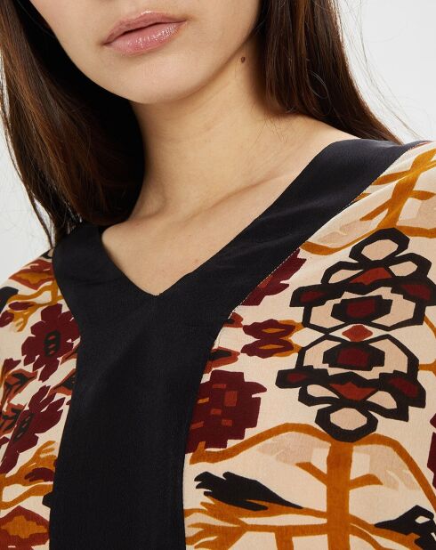 Túnica estampada Montana en color crudo/rojo