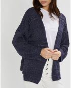 Marineblauw opengewerkt gebreid vest Aya