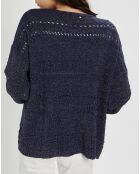 Marineblauw opengewerkt gebreid vest Aya