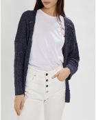 Marineblauw opengewerkt gebreid vest Aya