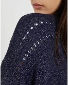 Marineblauw opengewerkt gebreid vest Aya