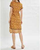 Soraya halflange jurk met okerkleurige print