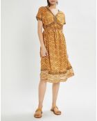 Soraya halflange jurk met okerkleurige print