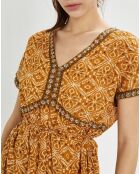 Soraya halflange jurk met okerkleurige print