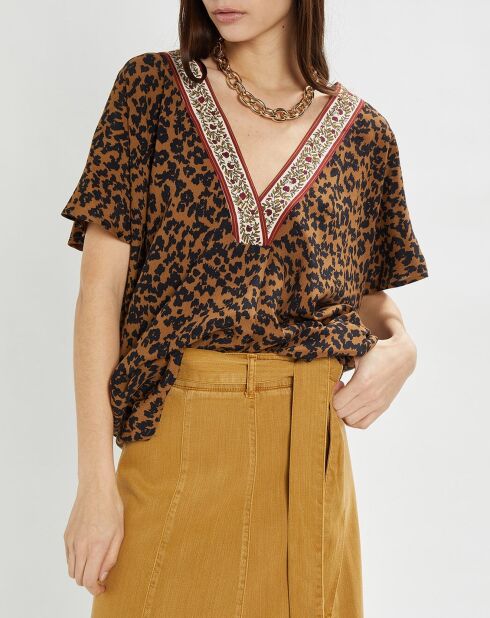 Túnica Lella con estampado de leopardo marrón/negro