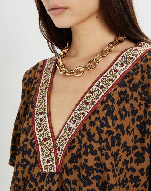 Túnica Lella con estampado de leopardo marrón/negro