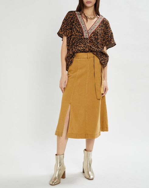 Túnica Lella con estampado de leopardo marrón/negro