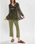 Flore blouse met zwart/smaragdgroene print