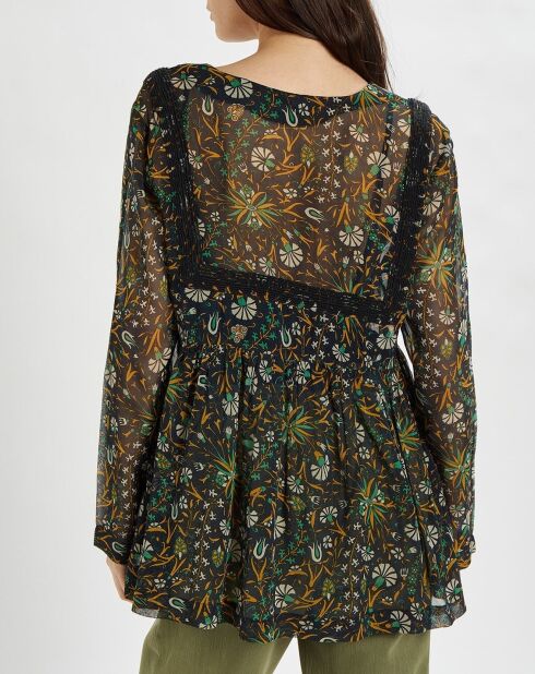 Flore schwarz/smaragdgrüne bedruckte Bluse