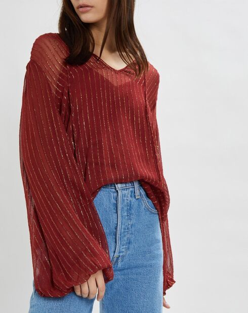 Túnica corta con rayas burdeos iridiscentes