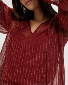 Túnica corta con rayas burdeos iridiscentes