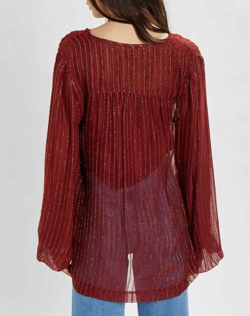 Túnica corta con rayas burdeos iridiscentes