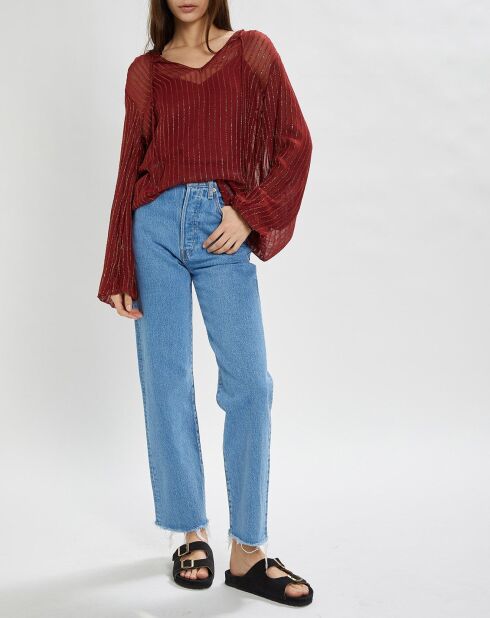 Túnica corta con rayas burdeos iridiscentes