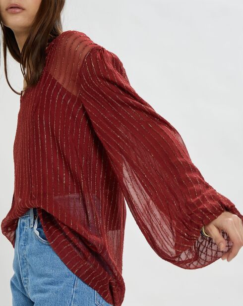 Túnica corta con rayas burdeos iridiscentes