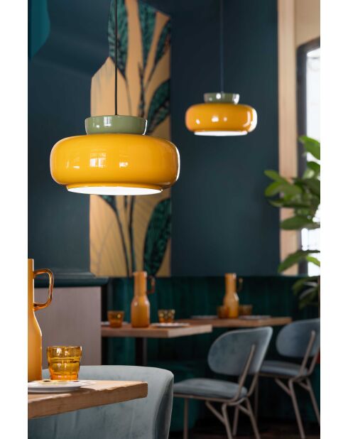 Suspension Maracana' Feuille verte et Jaune 20x37 cm