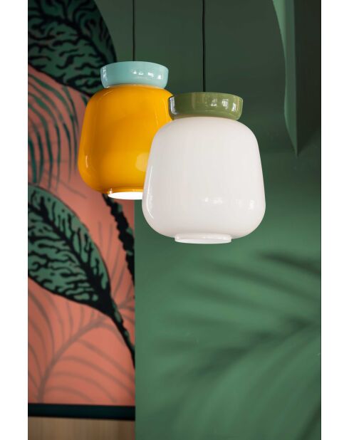 Suspension Corcovado Vert feuille et Blanc de lait 34x29 cm