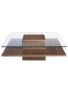 Tavolino quadrato in vetro/noce - 55x100x100 cm