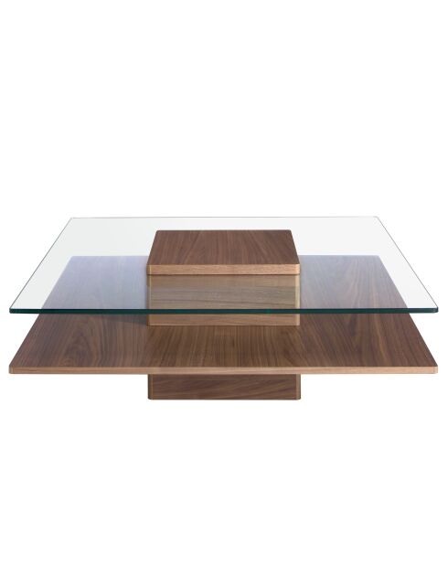Tavolino quadrato in vetro/noce - 55x100x100 cm