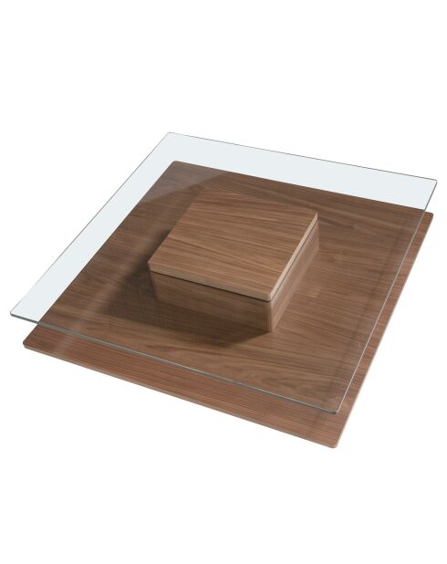 Tavolino quadrato in vetro/noce - 55x100x100 cm