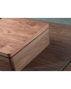 Tavolino quadrato in vetro/noce - 55x100x100 cm