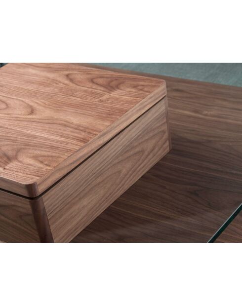 Tavolino quadrato in vetro/noce - 55x100x100 cm