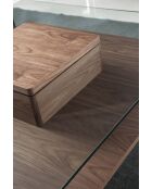 Tavolino quadrato in vetro/noce - 55x100x100 cm